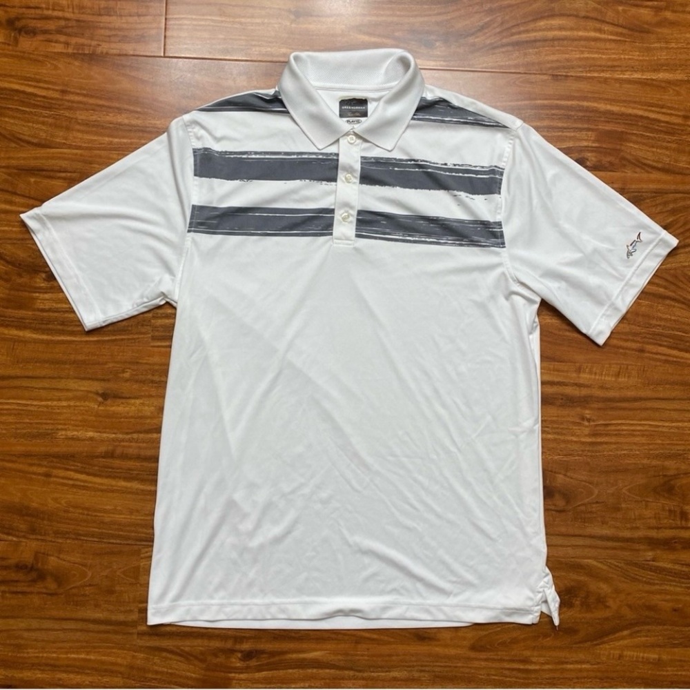Greg Norman Collection Men's White & Gray Play Dry Golf Polo Shirt Size Large